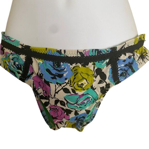 Y2K Betsey Johnson Petal Pusher Bikini Dark Floral Hipster Bottom Size Medium - Picture 4 of 12